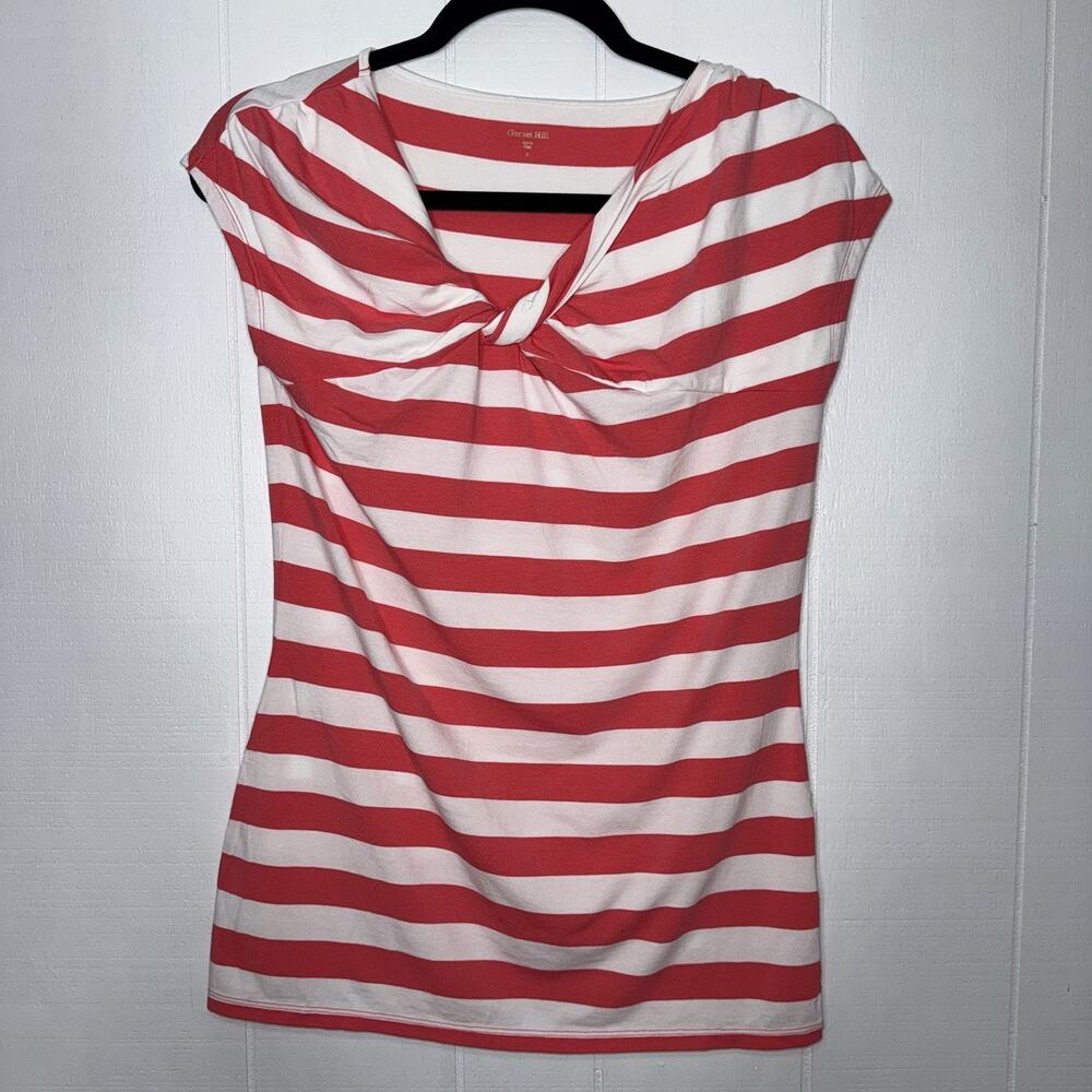 Garnet Hill Women’s Coral Striped Twisted Front Top Size Small
